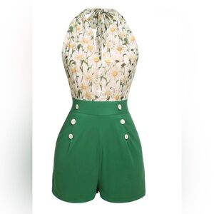 Floral Halter Jumpsuit in Green